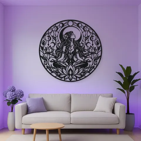 Lotus Moon Woman Metal Wall Art | Minimalist Woman Line Art alternative Ansicht
