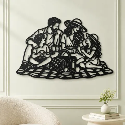 Vue alternative de Family Picnic Metal Wall Art | Family Silhouette Decor