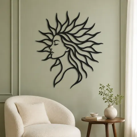 Vue alternative de Sunray Hair Muse Metal Wall Art | Minimalist Woman Line Art