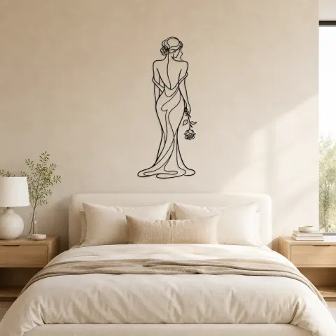 Vue alternative de Décoration murale en métal Back Pose with Rose | Décor mural femme botanique