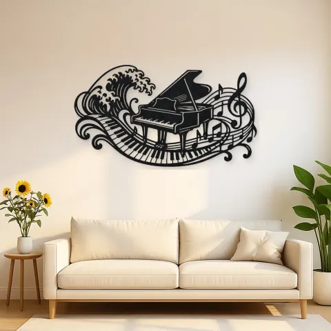 Piano Wave Keys Metal Wall Art | Music Room Wall Decor