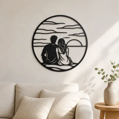 Sunset Silhouette Metal Wall Art | Romantic Couple Decor