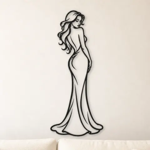 Midnight Gown Muse Metal Wall Art | Minimalist Woman Line Art