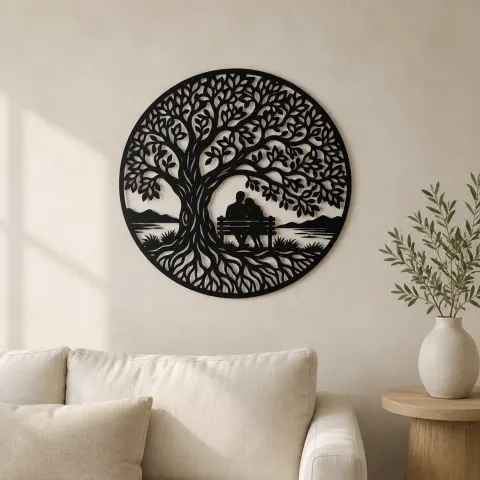 Tree with Bench Couple Metal Wall Art | Romantic Couple Decor