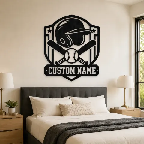 Vue alternative de Décoration murale en métal personnalisée - Casque de baseball écusson de crosses de bâtons