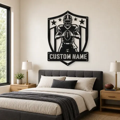 Vue alternative de Décoration murale en métal personnalisée avec joueur de football et le bouclier étoiles et rayures