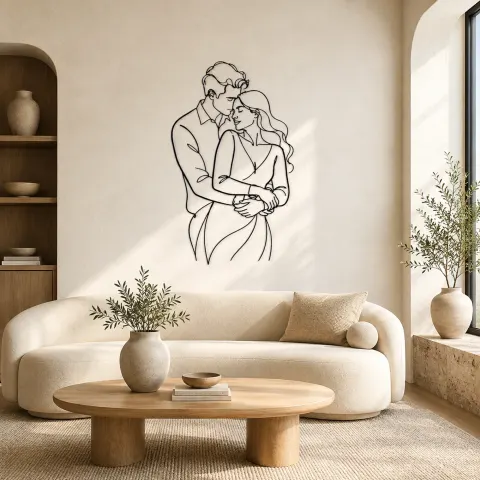 Décoration murale en métal Amoureux en Câlin de Dos | Décor Romantique