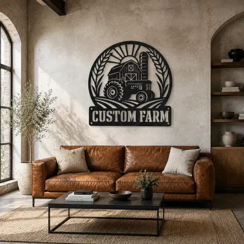 Vue alternative de Décoration murale en métal personnalisée de tracteur de ferme avec scène de grange