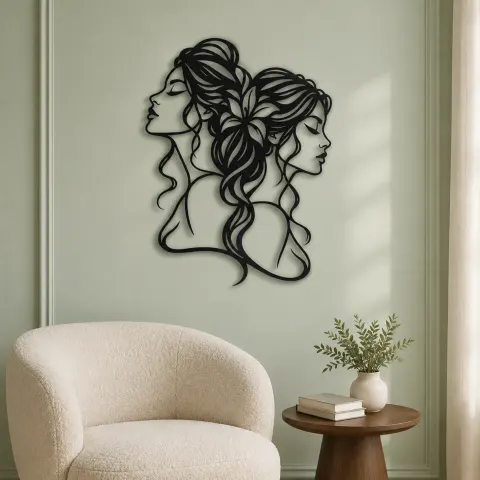 Vue alternative de Two Faces One Line Metal Wall Art | Romantic Couple Decor