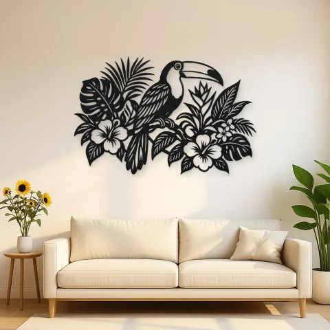 Toucan Leaf Garden Metal Wall Art | Wildlife Silhouette Decor