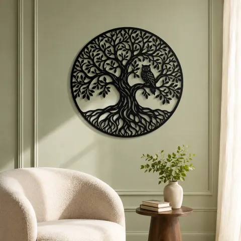 Vue alternative de Tree with Owl Metal Wall Art | Wildlife Silhouette Decor