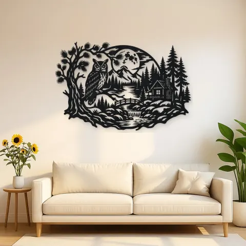 Owl Woodland Night Metal Wall Art | Wildlife Silhouette Decor