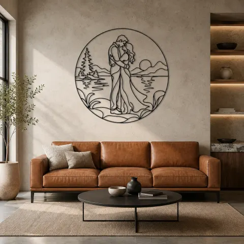 Vue alternative de Décoration murale en métal Étreinte au Bord du Lac | Décor Couple Romantique