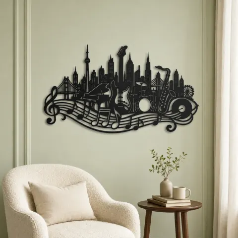 Vue alternative de Musical City Skyline Metal Wall Art | Travel and City Wall Decor
