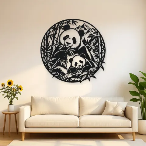 Panda Bamboo Metal Wall Art | Wildlife Silhouette Decor