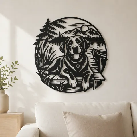Labrador Lakeside Metal Wall Art | Pet Lover Silhouette Decor