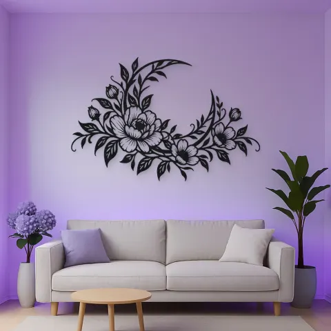 Vista alternativa de Floral Moon Arc Metal Wall Art | Botanical Metal Wall Decor