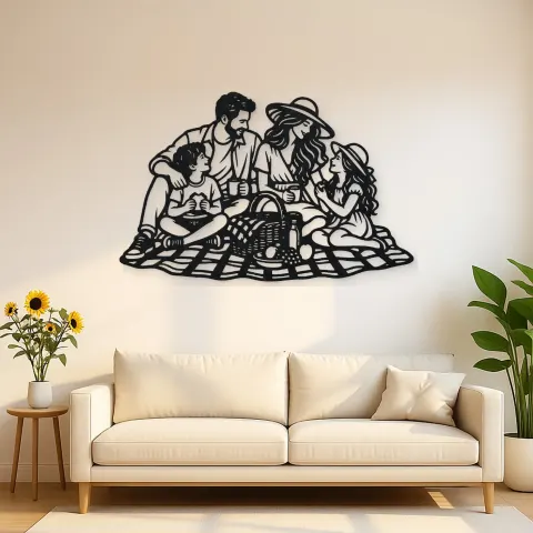 Family Picnic Metal Wall Art | Family Silhouette Decor