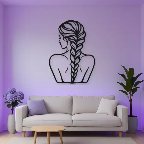 Vue alternative de Braided Hair Muse Metal Wall Art | Minimalist Woman Line Art
