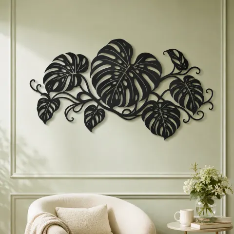 Vue alternative de Monstera Leaf Rhythm Metal Wall Art | Botanical Metal Wall Decor