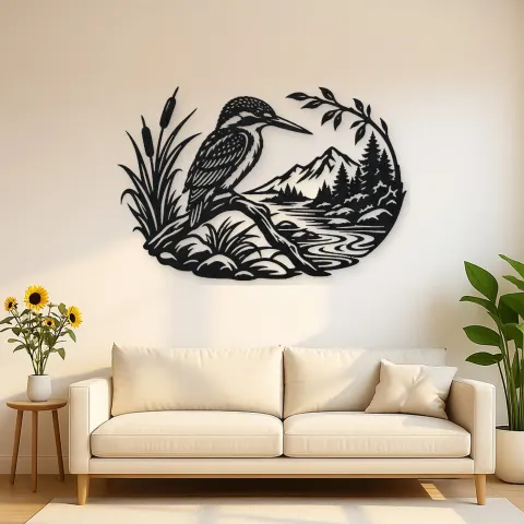 Kingfisher River Metal Wall Art | Wildlife Silhouette Decor