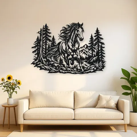 Horse in Forest Metal Wall Art | Equestrian Wall Decor