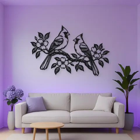 Vista alternativa de Two Birds on Branch Metal Wall Art | Wildlife Silhouette Decor