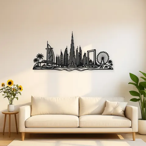 Dubai Skyline Arc Metal Wall Art | Travel and City Wall Decor