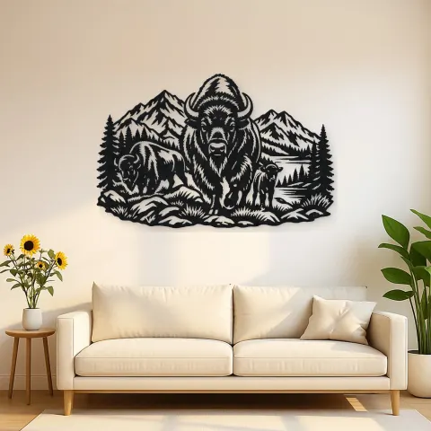 Buffalo Mountain Metal Wall Art | Wildlife Silhouette Decor