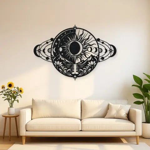 Eclipse Harmony Metal Wall Art | Celestial Boho Wall Decor