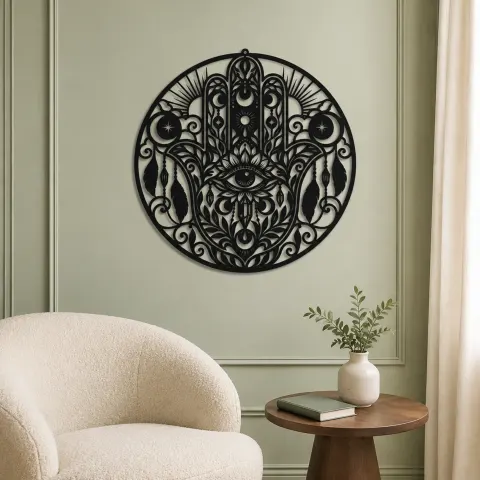 Vue alternative de Celestial Hamsa Metal Wall Art | Spiritual Boho Metal Decor