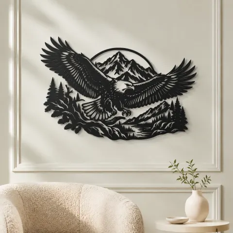 Vue alternative de Eagle Mountain Flight Metal Wall Art | Wildlife Silhouette Decor