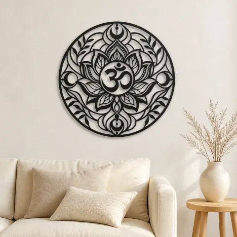 Om Lotus Circle Metal Wall Art | Botanical Metal Wall Decor