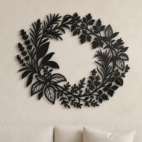 Herb Kitchen Wreath Metal Wall Art | Cozy Home Metal Decor