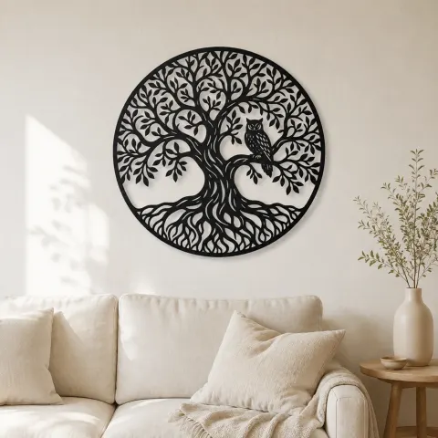 Tree with Owl Metal Wall Art | Wildlife Silhouette Decor