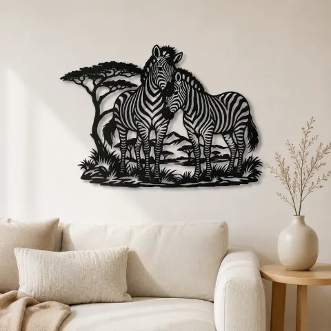 Zebra Pair Metal Wall Art | Wildlife Silhouette Decor