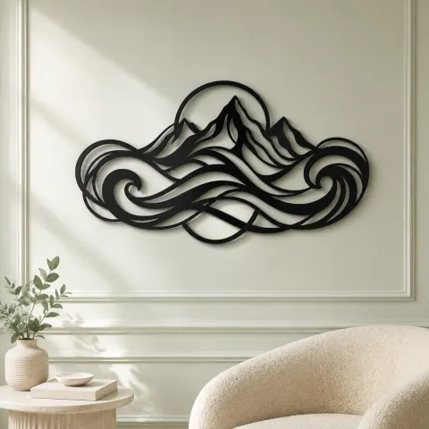 Vue alternative de Fluid Mountain Waves Metal Wall Art | Nature Silhouette Decor