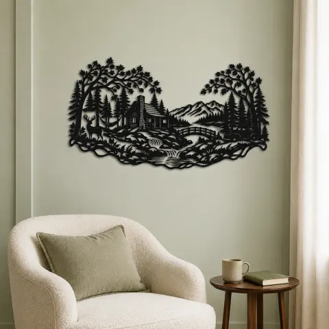 Vue alternative de Autumn Woodland Flow Metal Wall Art | Nature Silhouette Decor