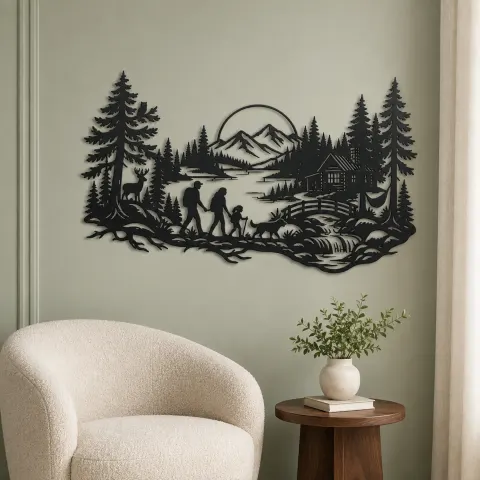 Vue alternative de Woodland Family Walk Metal Wall Art | Family Silhouette Decor