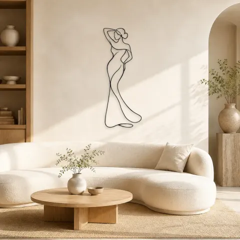 Décoration murale en métal Long Gown Body Curve | Décor mural figure de mode