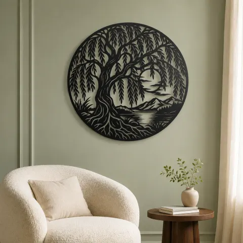 Vue alternative de Willow Tree Moon Metal Wall Art | Botanical Metal Wall Decor