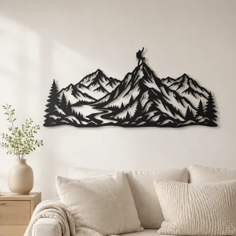 Climber Summit Moment Metal Wall Art | Nature Silhouette Decor