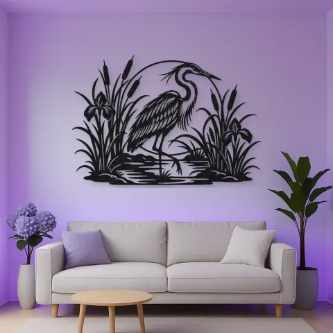 Heron Reed Garden Metal Wall Art | Wildlife Silhouette Decor alternative Ansicht
