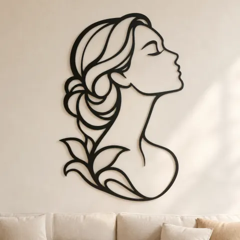 Minimal Beauty Profile Metal Wall Art | Minimalist Woman Line Art