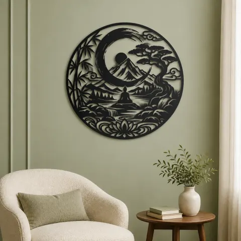 Vue alternative de Zen Enso Mountain Metal Wall Art | Nature Silhouette Decor