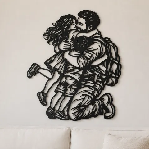 Homecoming Family Hug Metal Wall Art | Family Silhouette Decor