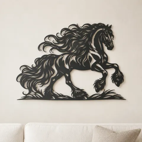 Friesian Mane Flow Metal Wall Art | Equestrian Wall Decor