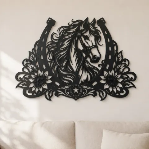 Horse Shoe Floral Metal Wall Art | Equestrian Wall Decor