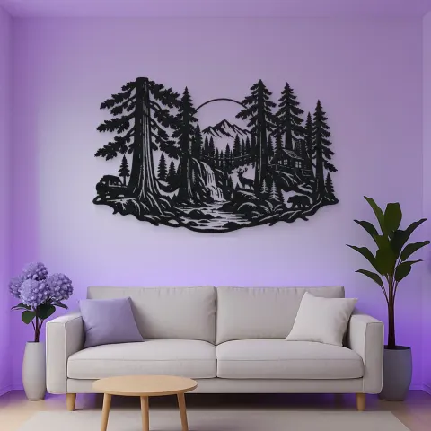 Vue alternative de Redwood Canopy Metal Wall Art | Nature Silhouette Decor