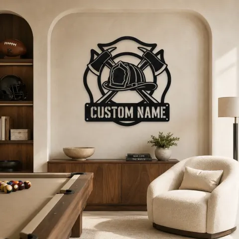 Vue alternative de Décoration murale en métal personnalisée Casque de Pompier avec Haches Croisées